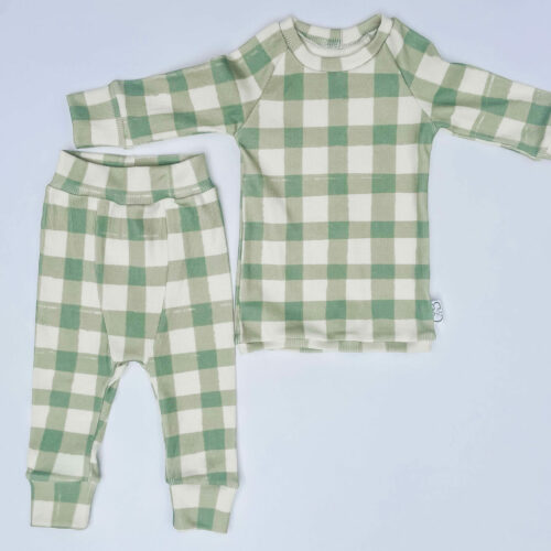 gingham green baby organic set