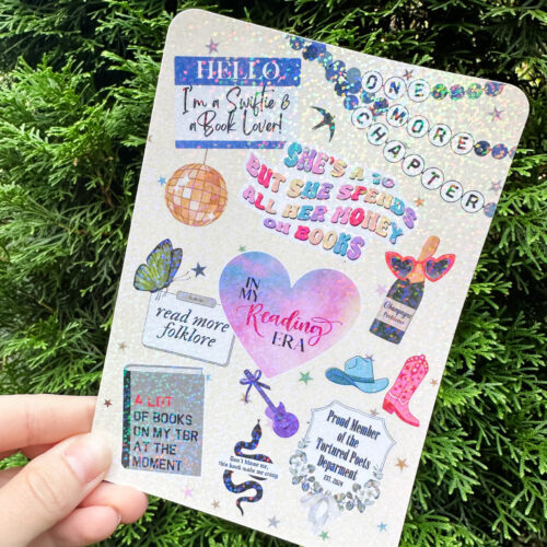 Printable file for Kindle insert. This file is for the Swiftie Book Lover. Features a fun, multicolor star background and Swiftie-themed book stickers.