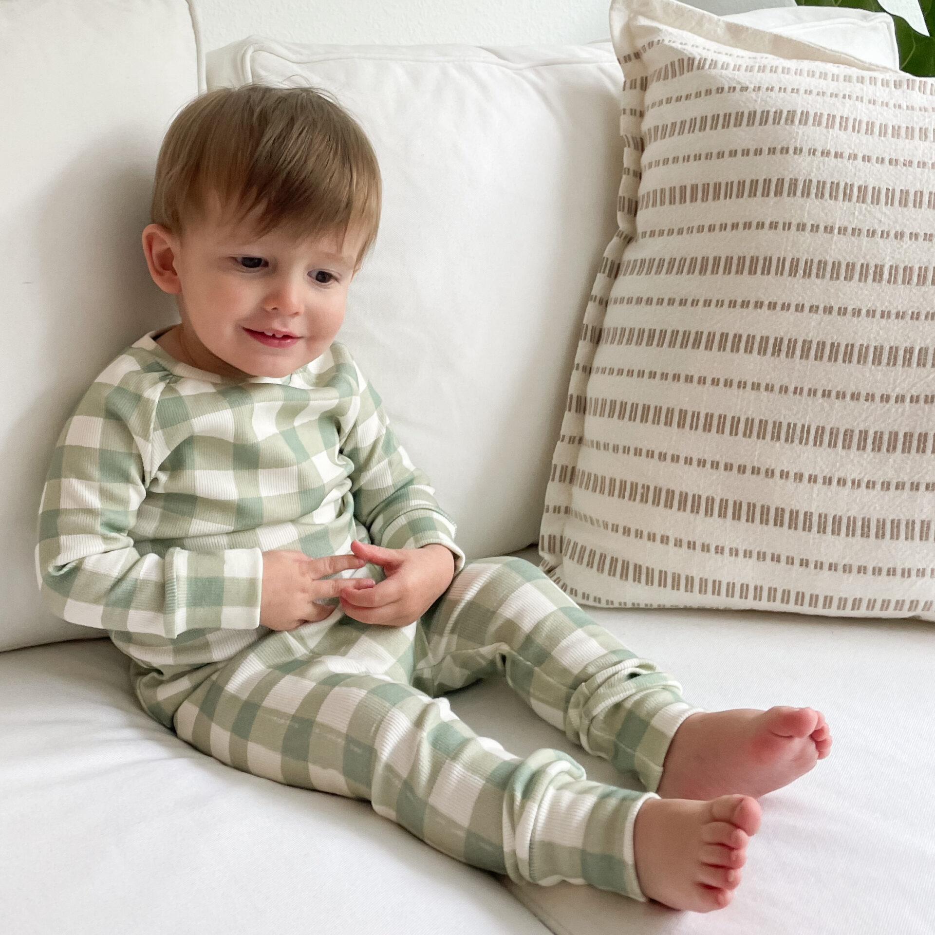 Green Gingham Organic baby set
