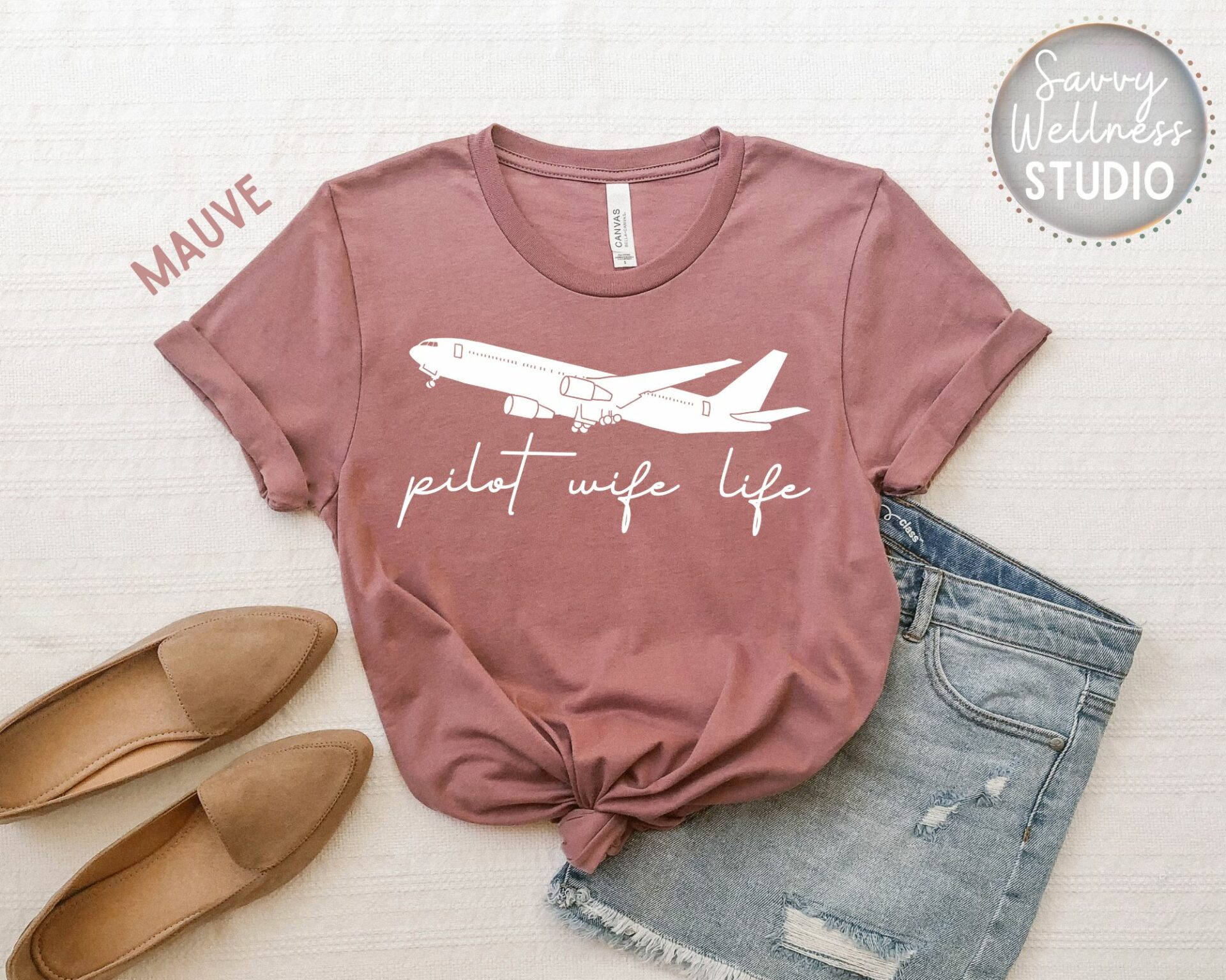 Pilot Wife Life 767 Shirt in Mauve