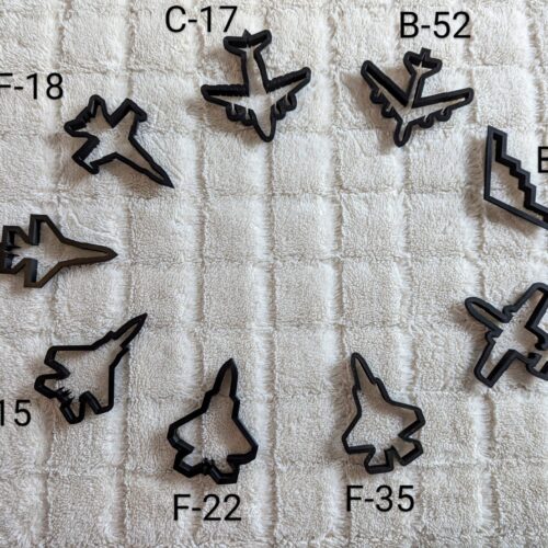 airplane cookie cutter a-10, f-16, f-15, f-22, f-18, f-35, c-17, b-52, b-2